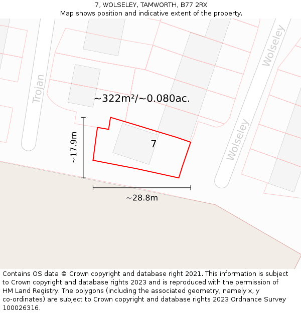 7, WOLSELEY, TAMWORTH, B77 2RX: Plot and title map