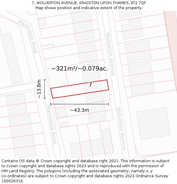7, WOLVERTON AVENUE, KINGSTON UPON THAMES, KT2 7QF: Plot and title map
