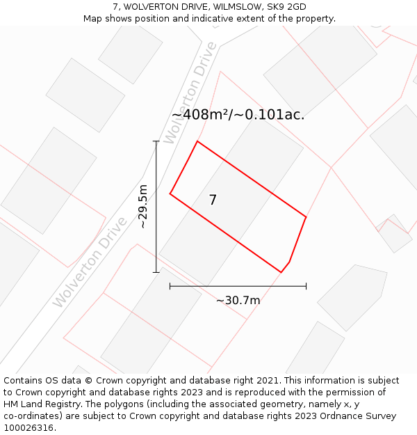 7, WOLVERTON DRIVE, WILMSLOW, SK9 2GD: Plot and title map