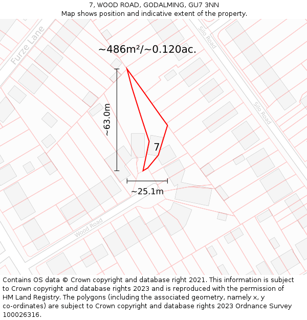 7, WOOD ROAD, GODALMING, GU7 3NN: Plot and title map