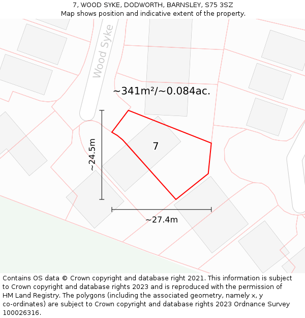 7, WOOD SYKE, DODWORTH, BARNSLEY, S75 3SZ: Plot and title map