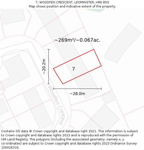 7, WOODFEN CRESCENT, LEOMINSTER, HR6 8SS: Plot and title map
