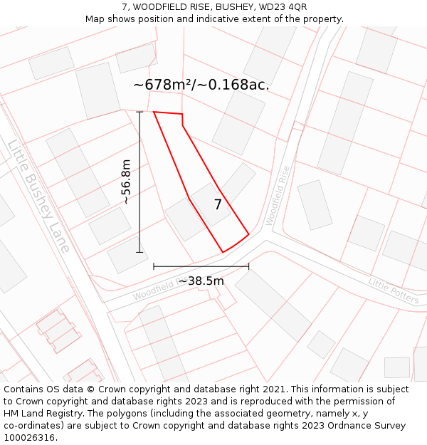 7, WOODFIELD RISE, BUSHEY, WD23 4QR: Plot and title map