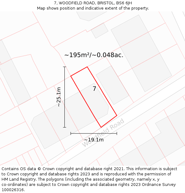 7, WOODFIELD ROAD, BRISTOL, BS6 6JH: Plot and title map