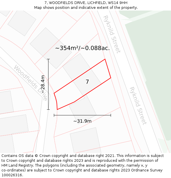 7, WOODFIELDS DRIVE, LICHFIELD, WS14 9HH: Plot and title map