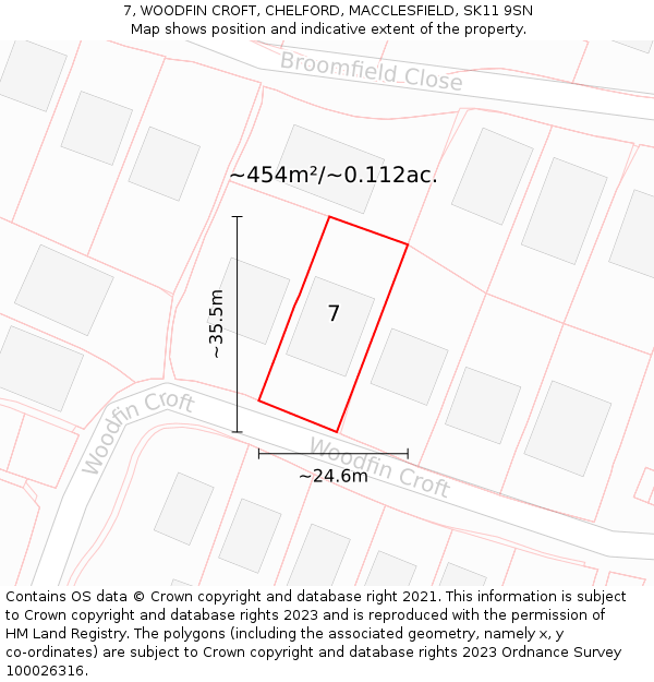 7, WOODFIN CROFT, CHELFORD, MACCLESFIELD, SK11 9SN: Plot and title map