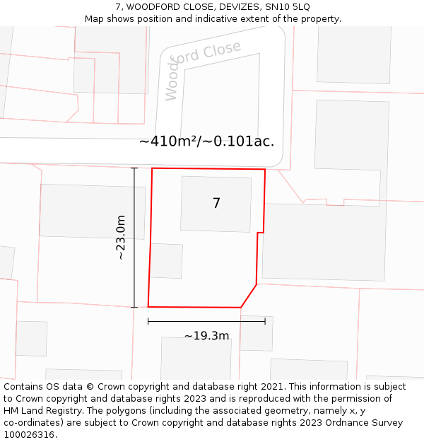7, WOODFORD CLOSE, DEVIZES, SN10 5LQ: Plot and title map