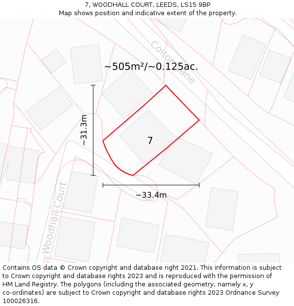 7, WOODHALL COURT, LEEDS, LS15 9BP: Plot and title map