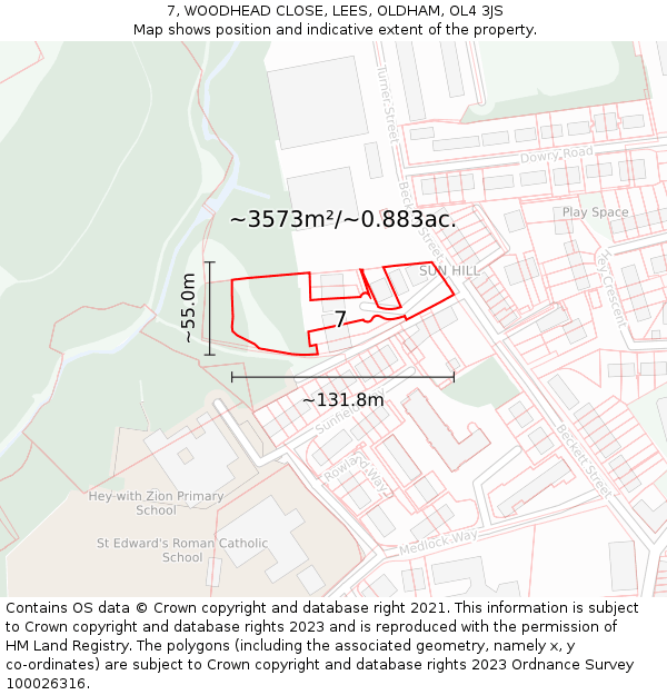 7, WOODHEAD CLOSE, LEES, OLDHAM, OL4 3JS: Plot and title map