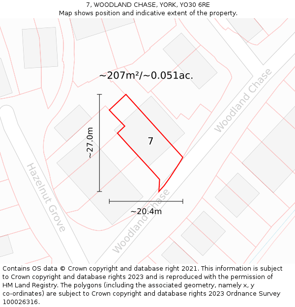 7, WOODLAND CHASE, YORK, YO30 6RE: Plot and title map