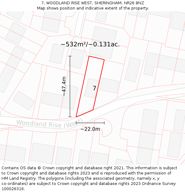 7, WOODLAND RISE WEST, SHERINGHAM, NR26 8NZ: Plot and title map