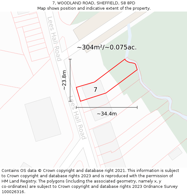 7, WOODLAND ROAD, SHEFFIELD, S8 8PD: Plot and title map