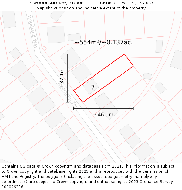 7, WOODLAND WAY, BIDBOROUGH, TUNBRIDGE WELLS, TN4 0UX: Plot and title map