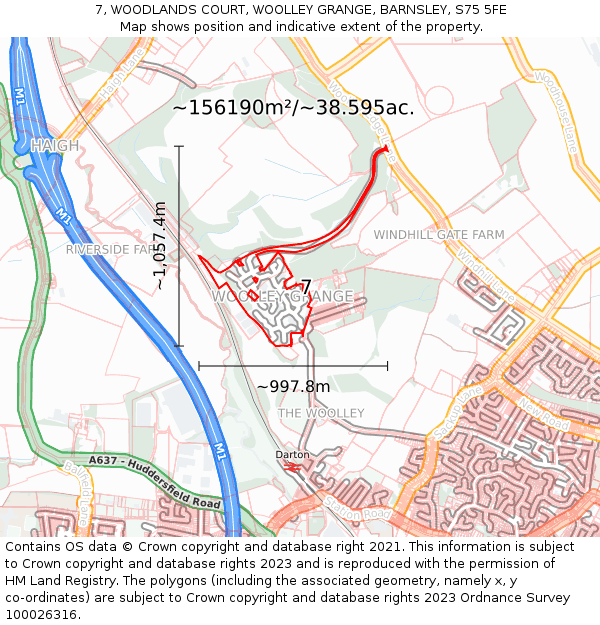 7, WOODLANDS COURT, WOOLLEY GRANGE, BARNSLEY, S75 5FE: Plot and title map