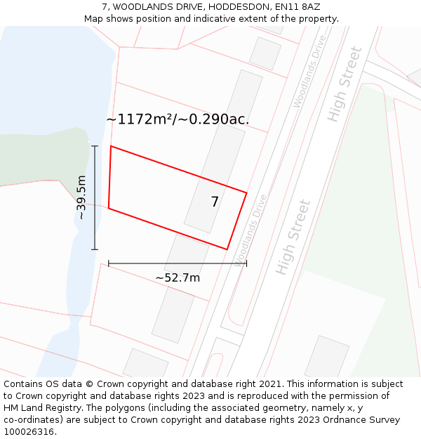 7, WOODLANDS DRIVE, HODDESDON, EN11 8AZ: Plot and title map
