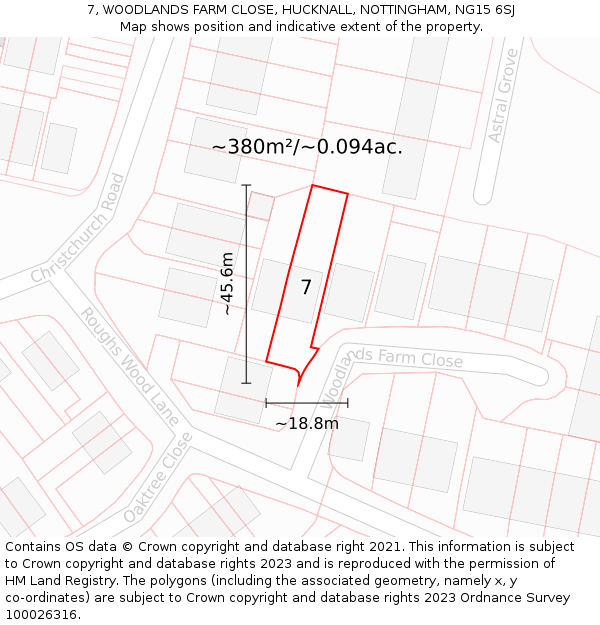 7, WOODLANDS FARM CLOSE, HUCKNALL, NOTTINGHAM, NG15 6SJ: Plot and title map