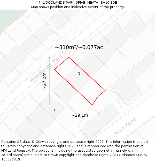 7, WOODLANDS PARK DRIVE, NEATH, SA10 8DE: Plot and title map