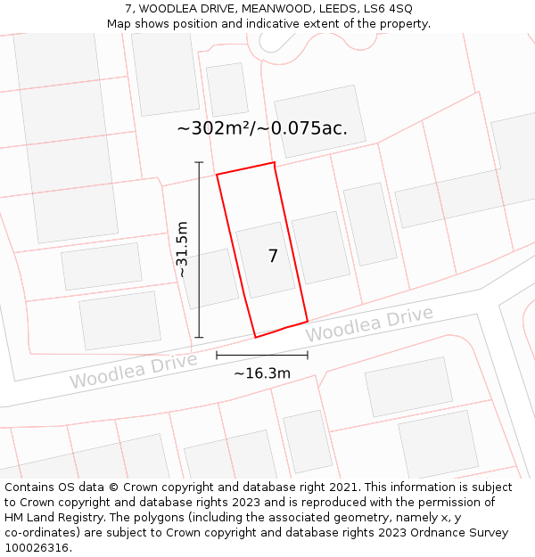 7, WOODLEA DRIVE, MEANWOOD, LEEDS, LS6 4SQ: Plot and title map