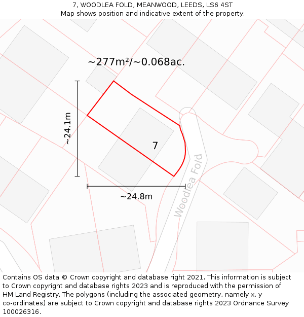 7, WOODLEA FOLD, MEANWOOD, LEEDS, LS6 4ST: Plot and title map