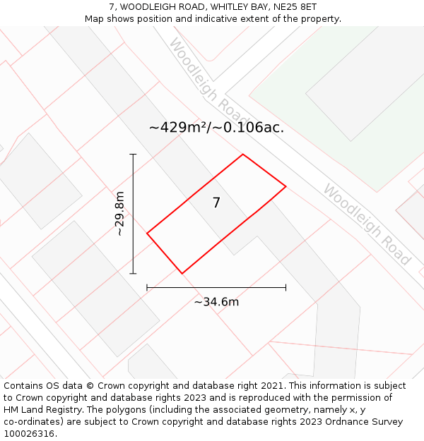 7, WOODLEIGH ROAD, WHITLEY BAY, NE25 8ET: Plot and title map