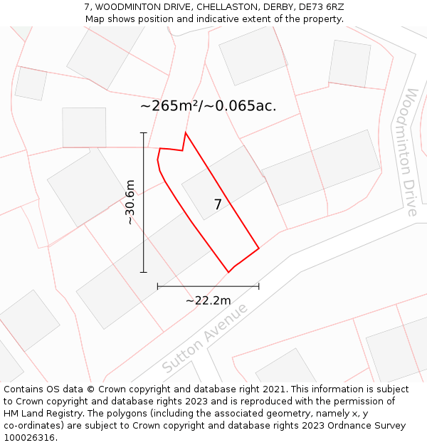 7, WOODMINTON DRIVE, CHELLASTON, DERBY, DE73 6RZ: Plot and title map