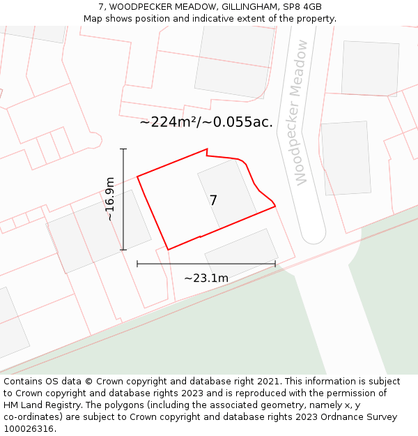 7, WOODPECKER MEADOW, GILLINGHAM, SP8 4GB: Plot and title map