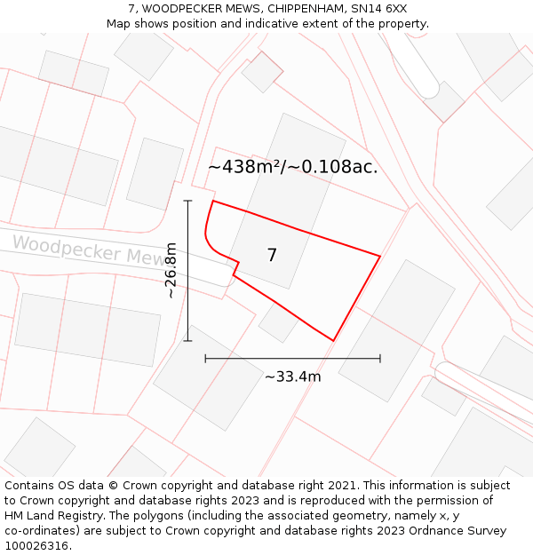 7, WOODPECKER MEWS, CHIPPENHAM, SN14 6XX: Plot and title map