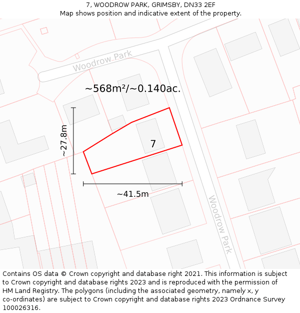 7, WOODROW PARK, GRIMSBY, DN33 2EF: Plot and title map
