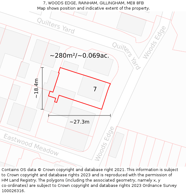 7, WOODS EDGE, RAINHAM, GILLINGHAM, ME8 8FB: Plot and title map