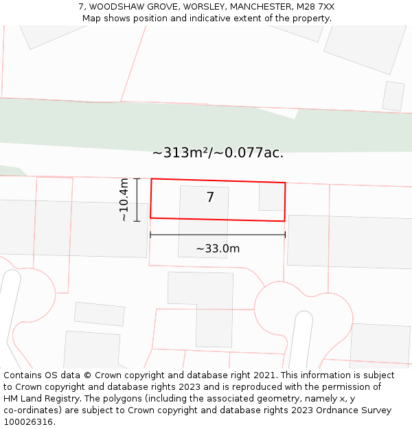 7, WOODSHAW GROVE, WORSLEY, MANCHESTER, M28 7XX: Plot and title map