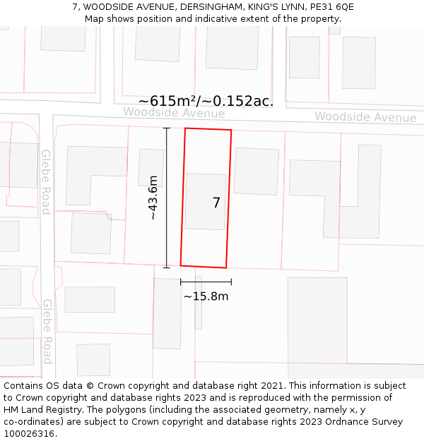 7, WOODSIDE AVENUE, DERSINGHAM, KING'S LYNN, PE31 6QE: Plot and title map
