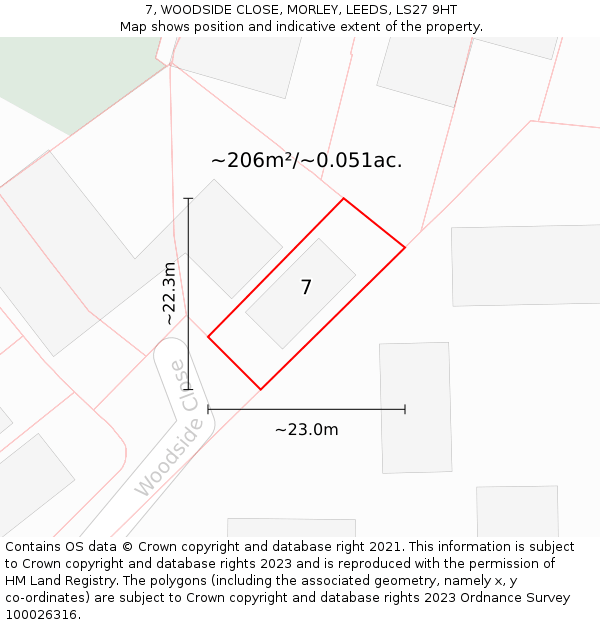 7, WOODSIDE CLOSE, MORLEY, LEEDS, LS27 9HT: Plot and title map