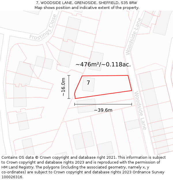 7, WOODSIDE LANE, GRENOSIDE, SHEFFIELD, S35 8RW: Plot and title map