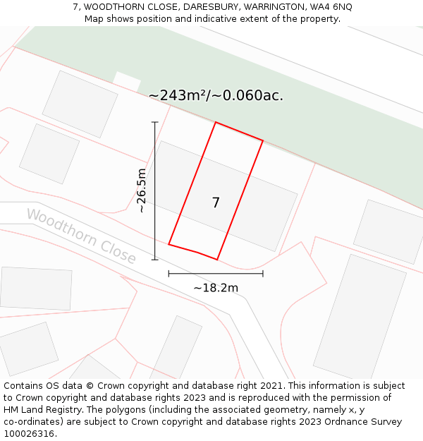 7, WOODTHORN CLOSE, DARESBURY, WARRINGTON, WA4 6NQ: Plot and title map