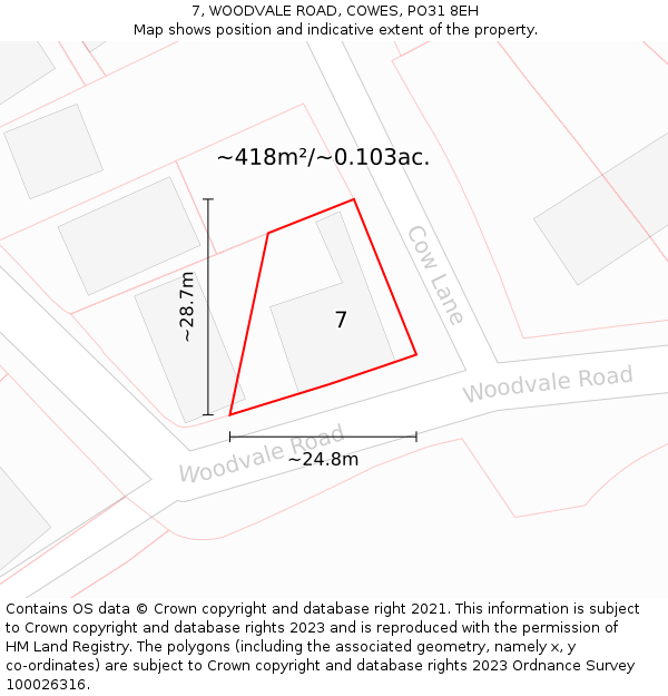 7, WOODVALE ROAD, COWES, PO31 8EH: Plot and title map