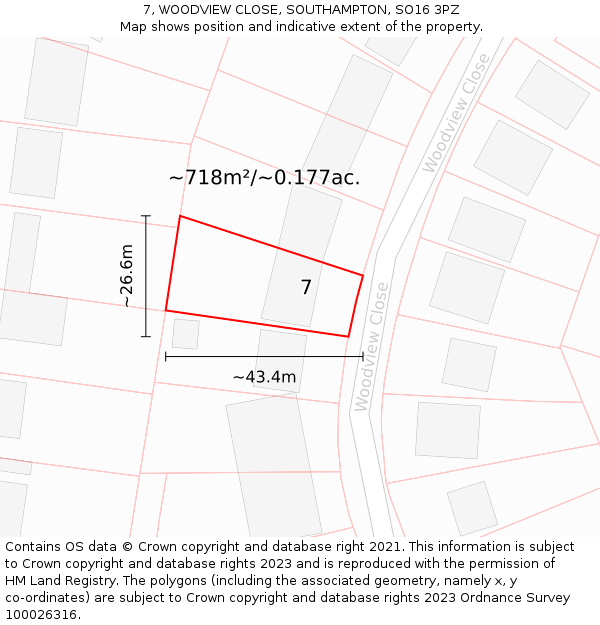 7, WOODVIEW CLOSE, SOUTHAMPTON, SO16 3PZ: Plot and title map
