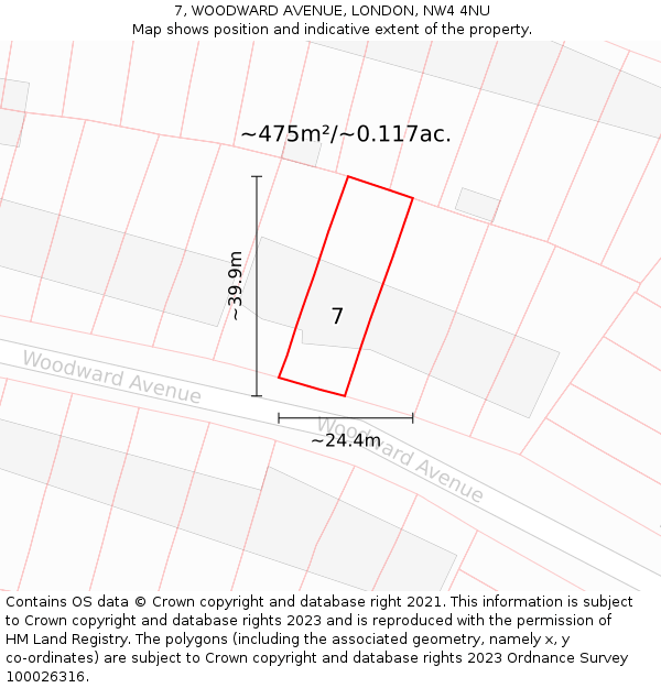 7, WOODWARD AVENUE, LONDON, NW4 4NU: Plot and title map