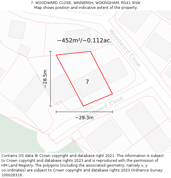7, WOODWARD CLOSE, WINNERSH, WOKINGHAM, RG41 5NW: Plot and title map