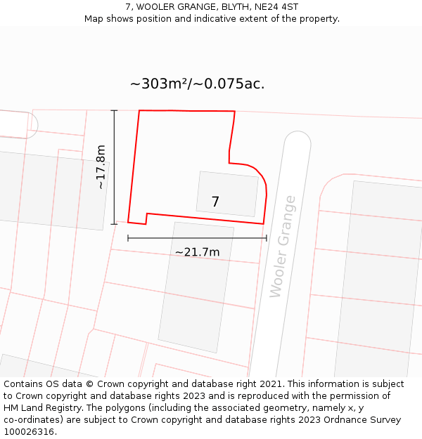 7, WOOLER GRANGE, BLYTH, NE24 4ST: Plot and title map