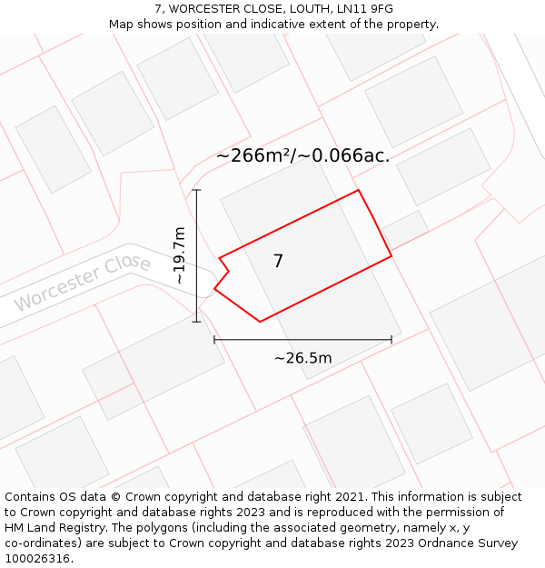 7, WORCESTER CLOSE, LOUTH, LN11 9FG: Plot and title map