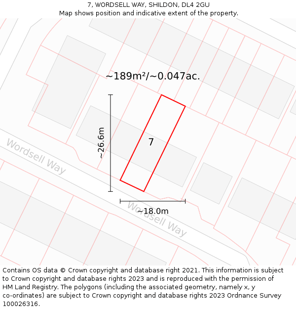 7, WORDSELL WAY, SHILDON, DL4 2GU: Plot and title map