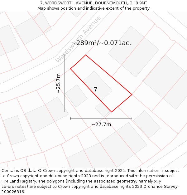 7, WORDSWORTH AVENUE, BOURNEMOUTH, BH8 9NT: Plot and title map