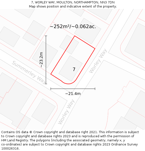 7, WORLEY WAY, MOULTON, NORTHAMPTON, NN3 7DN: Plot and title map