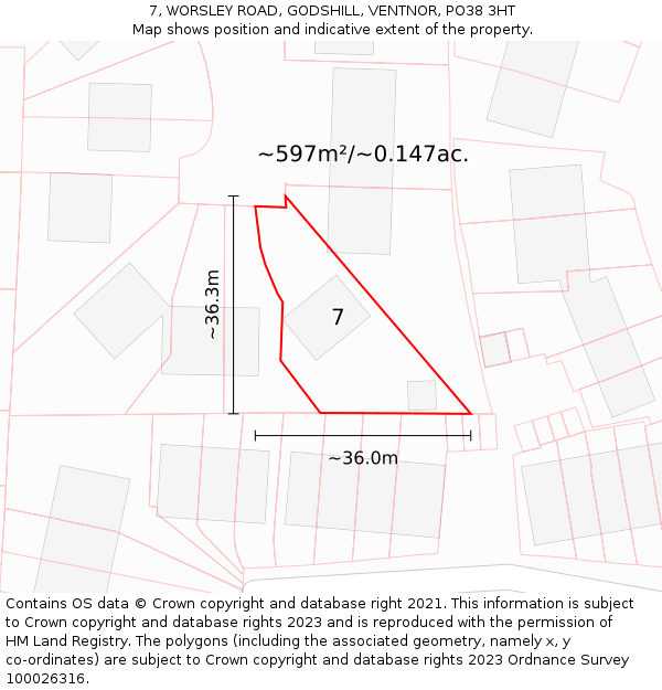 7, WORSLEY ROAD, GODSHILL, VENTNOR, PO38 3HT: Plot and title map