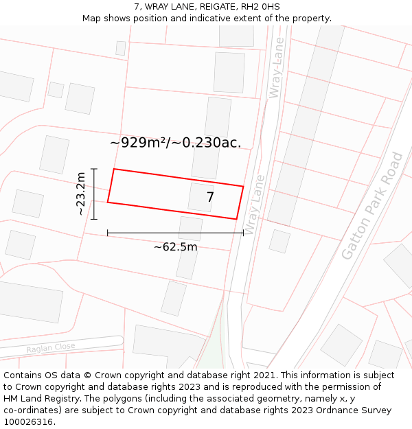 7, WRAY LANE, REIGATE, RH2 0HS: Plot and title map