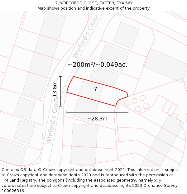 7, WREFORDS CLOSE, EXETER, EX4 5AY: Plot and title map