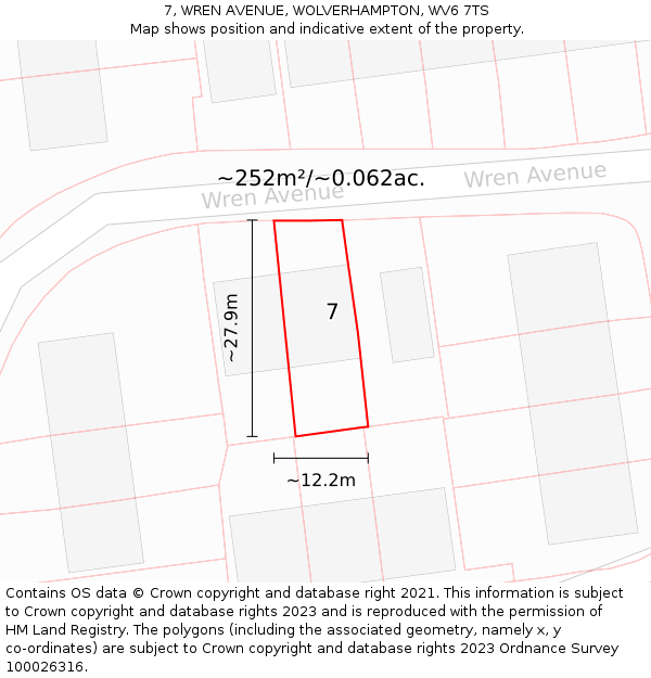 7, WREN AVENUE, WOLVERHAMPTON, WV6 7TS: Plot and title map