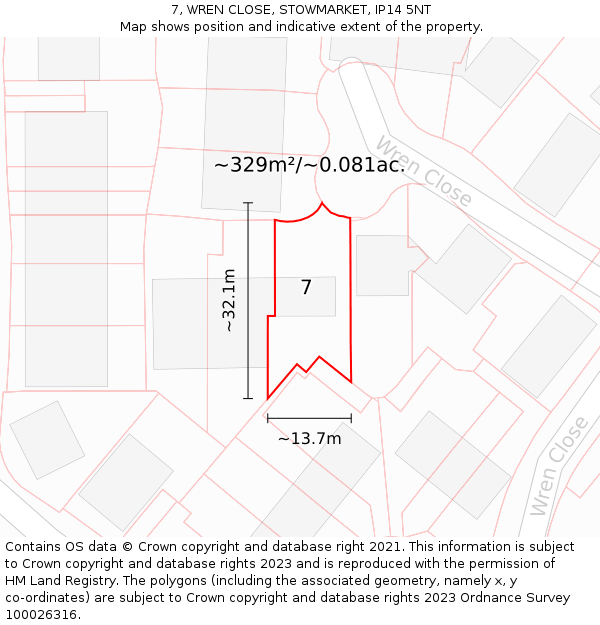 7, WREN CLOSE, STOWMARKET, IP14 5NT: Plot and title map