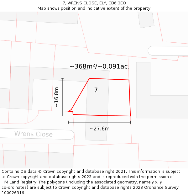 7, WRENS CLOSE, ELY, CB6 3EQ: Plot and title map