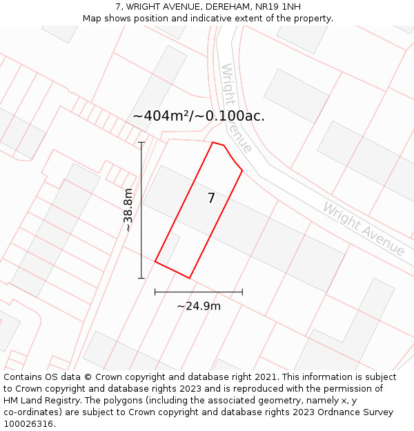 7, WRIGHT AVENUE, DEREHAM, NR19 1NH: Plot and title map